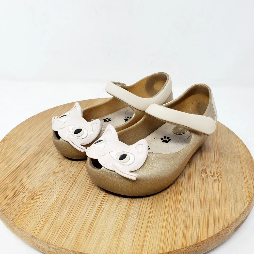 Mini Melissa Shoes Kids 7‎ Cat Gold Glitter Sparkle Kitty Mary Jane Ultragirl